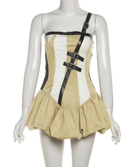 Gothic Chic Buckle Corset Mini Dress - Edgy Fall & Halloween Party Statement