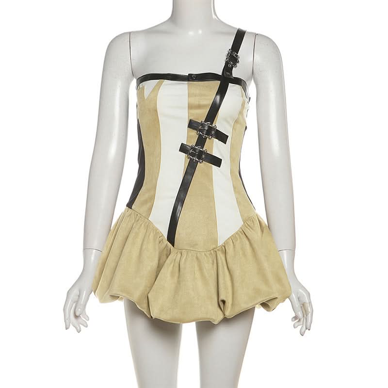 Gothic Chic Buckle Corset Mini Dress - Edgy Fall & Halloween Party Statement