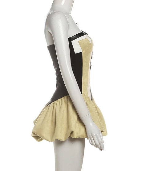 Gothic Chic Buckle Corset Mini Dress - Edgy Fall & Halloween Party Statement