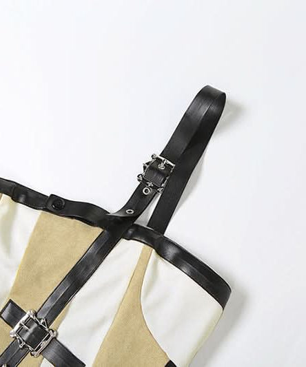 Gothic Chic Buckle Corset Mini Dress - Edgy Fall & Halloween Party Statement