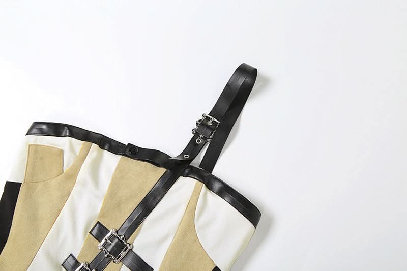 Gothic Chic Buckle Corset Mini Dress - Edgy Fall & Halloween Party Statement