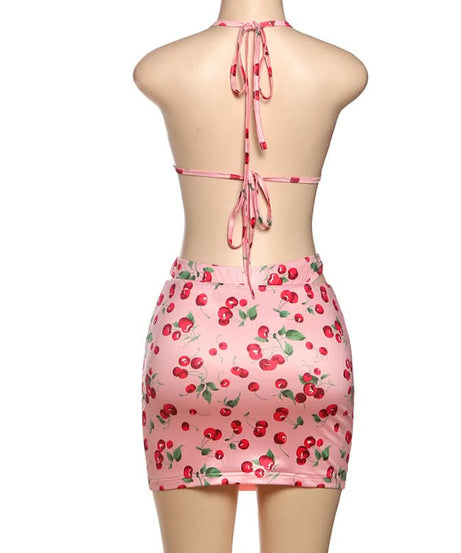 Sweet Cherry Halter Bikini & Cutout Skirt Set – Your Ultimate Vacation & Resort Look!
