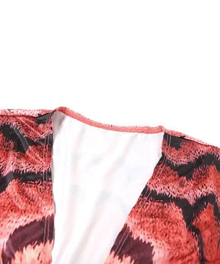 Fiery Abstract Print Long Sleeve Ruched Maxi Dress - Fall & Holiday Statement