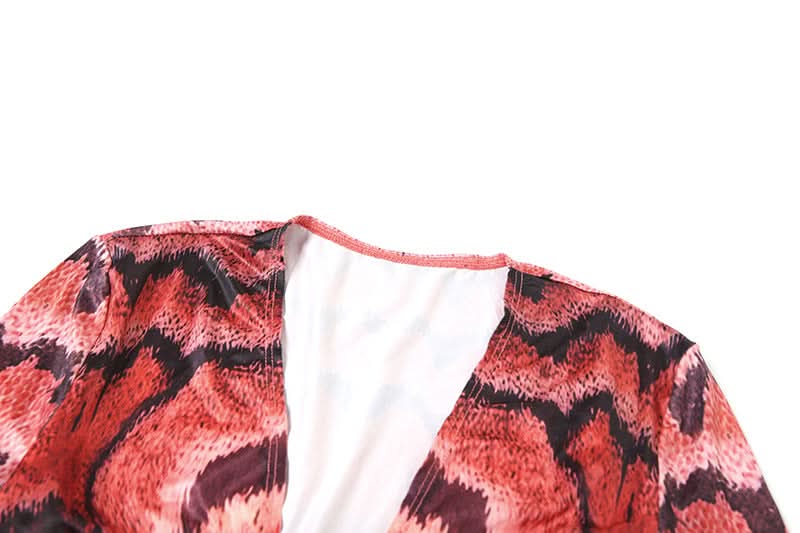 Fiery Abstract Print Long Sleeve Ruched Maxi Dress - Fall & Holiday Statement