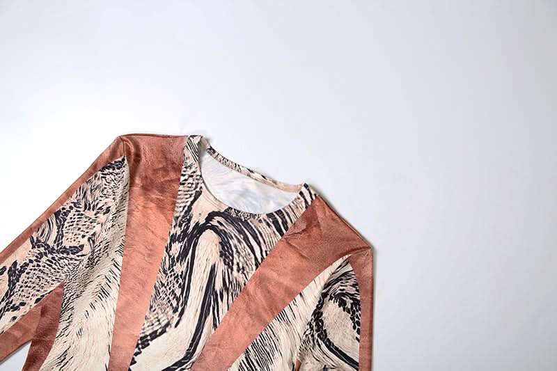 Fall Glam: Geometric Snake Print Long Sleeve Bodycon Jumpsuit - Perfect for Autumn Nights & Halloween