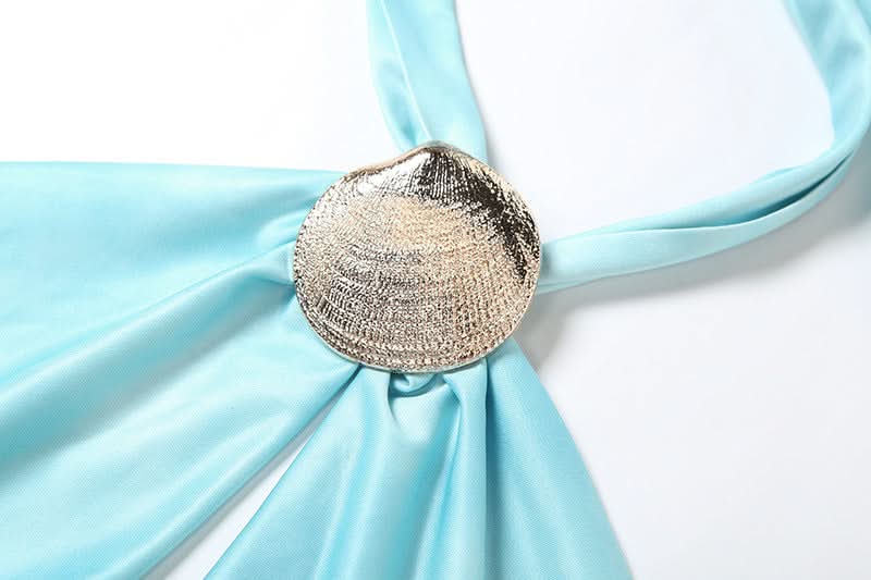 Ocean Siren Draped Satin Halter Top - Chic Shell Clasp & Backless for Resort & Holiday Escapes