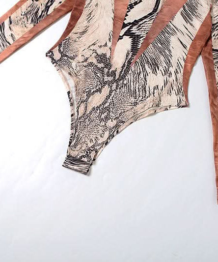 Fall Glam: Geometric Snake Print Long Sleeve Bodycon Jumpsuit - Perfect for Autumn Nights & Halloween