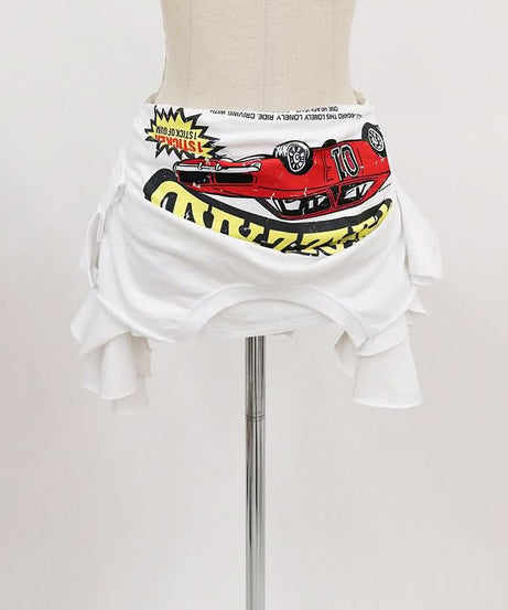 Y2K Retro Car Graphic Mini Skirt - Asymmetrical Hem Street Style for Fall