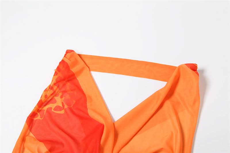 Escape to Paradise: Vibrant Tropical Bloom Halter Cowl Neck Maxi Dress with Thigh Slit