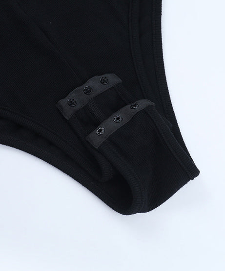 Sleek & Versatile: Black Ribbed Long Sleeve Quarter-Zip Bodysuit - Fall Wardrobe Essential