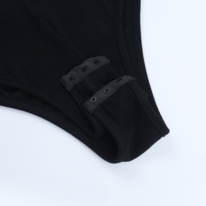 Sleek & Versatile: Black Ribbed Long Sleeve Quarter-Zip Bodysuit - Fall Wardrobe Essential