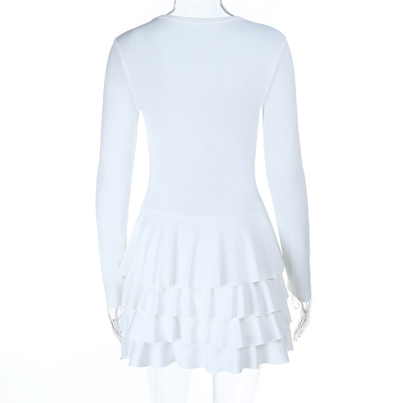 Effortless Fall Chic: Women's Long Sleeve Tiered Ruffle Mini Dress – Holiday Ready