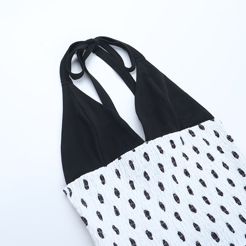 Effortless Chic: Polka Dot Halter Mini Dress - Flattering Smocked Waist for Fall Getaways & Date Nights