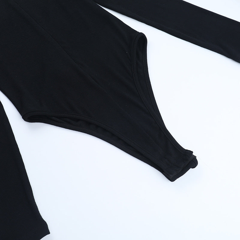 Sleek & Versatile: Black Ribbed Long Sleeve Quarter-Zip Bodysuit - Fall Wardrobe Essential