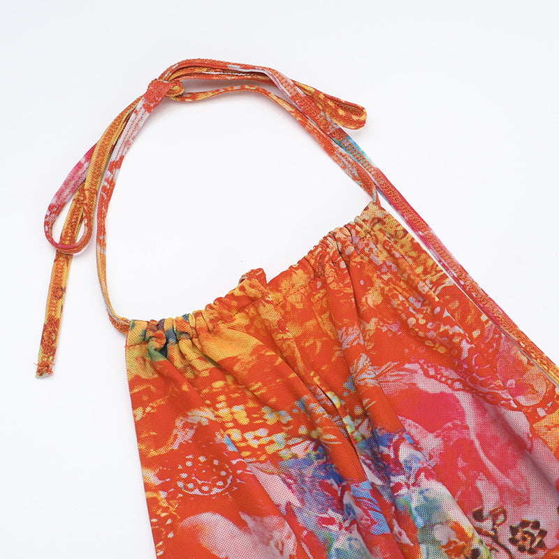 Vibrant Psychedelic Halter Maxi Skirt Set - Your Chic Tropical Getaway & Resort Look