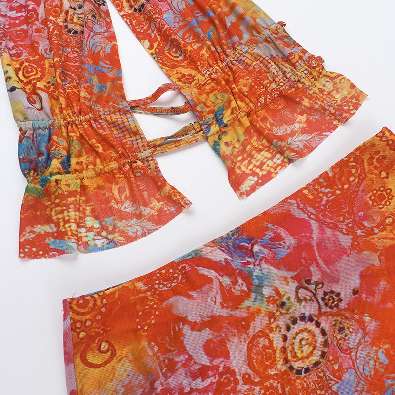 Vibrant Psychedelic Halter Maxi Skirt Set - Your Chic Tropical Getaway & Resort Look