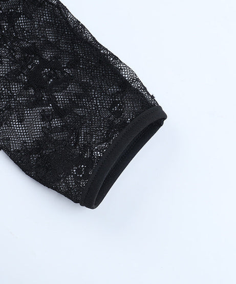 Seductive Black Lace Corset Top - Off-Shoulder Long Sleeve for Fall & Holiday Glamour