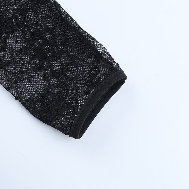 Seductive Black Lace Corset Top - Off-Shoulder Long Sleeve for Fall & Holiday Glamour