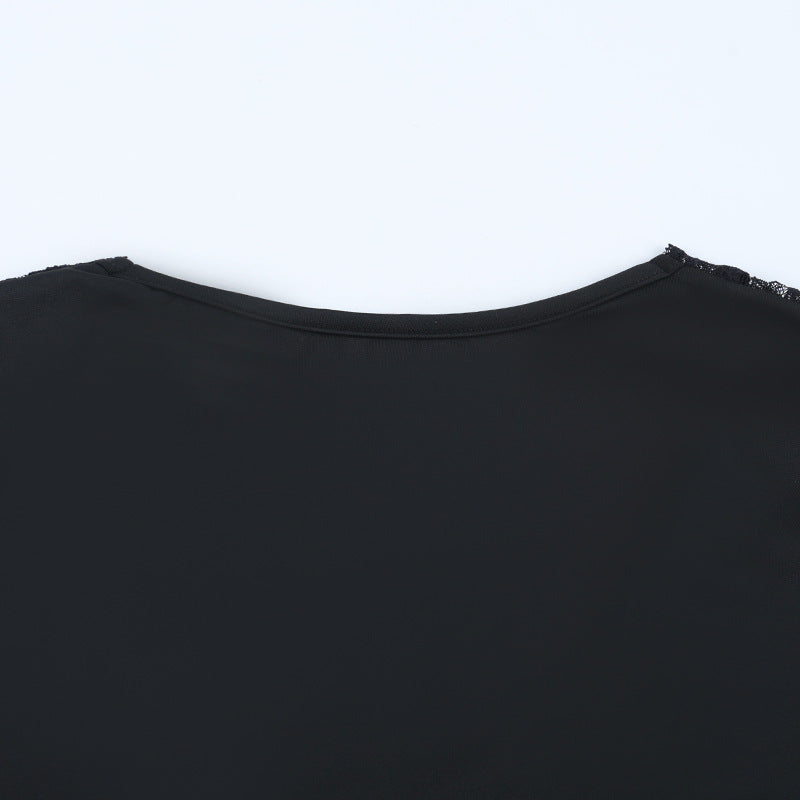 Alluring Black Lace Tie-Front V-Neck Top - Fall Fashion Long Sleeve Blouse