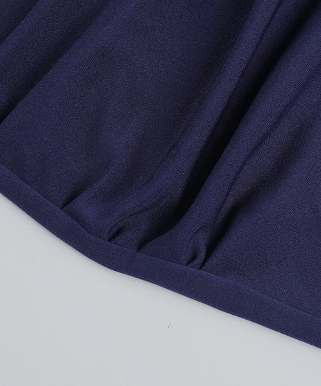 Chic Allure Navy Ruched Mini Dress: Off-Shoulder Halter & Gold Accent | Fall & Holiday Ready