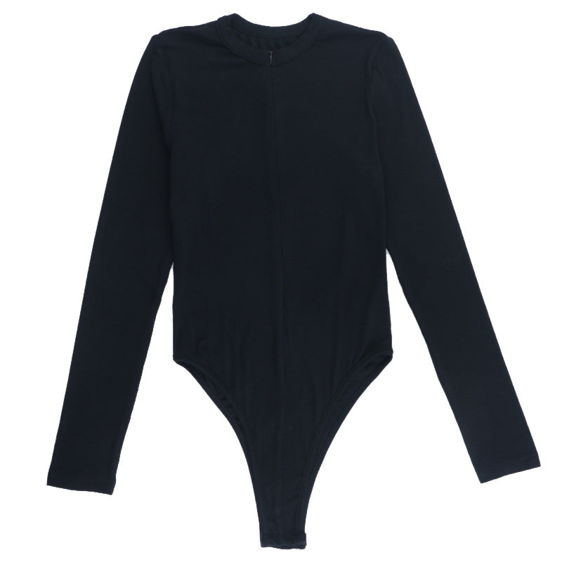 Sleek & Versatile: Black Ribbed Long Sleeve Quarter-Zip Bodysuit - Fall Wardrobe Essential