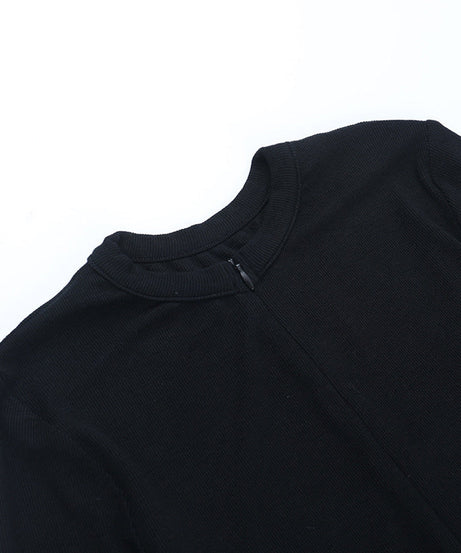 Sleek & Versatile: Black Ribbed Long Sleeve Quarter-Zip Bodysuit - Fall Wardrobe Essential