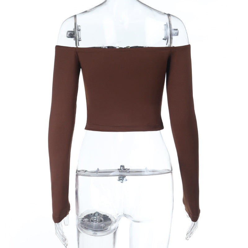 Effortless Fall Glam: Off-Shoulder Ruched Crop Top with Chic Beaded Detail