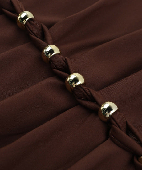 Effortless Fall Glam: Off-Shoulder Ruched Crop Top with Chic Beaded Detail