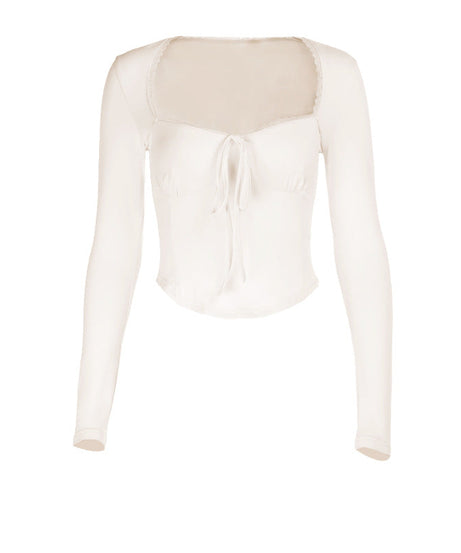 Effortless Fall Chic: Square Neck Tie-Front Long Sleeve Top