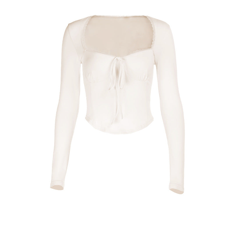 Effortless Fall Chic: Square Neck Tie-Front Long Sleeve Top