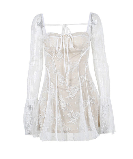 Whimsical White Lace Bell Sleeve Mini Dress | Your Fall & Holiday Party Essential