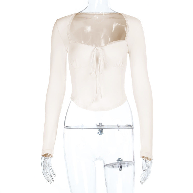 Effortless Fall Chic: Square Neck Tie-Front Long Sleeve Top