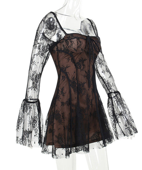 Whimsical White Lace Bell Sleeve Mini Dress | Your Fall & Holiday Party Essential