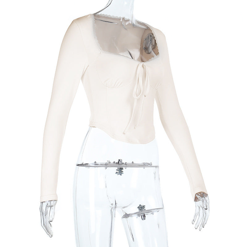 Effortless Fall Chic: Square Neck Tie-Front Long Sleeve Top