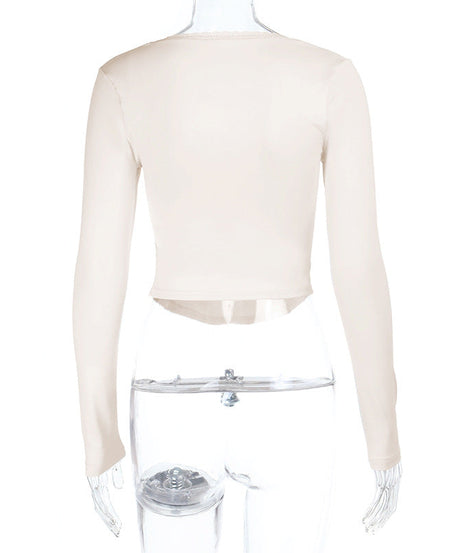 Effortless Fall Chic: Square Neck Tie-Front Long Sleeve Top