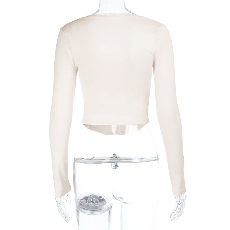 Effortless Fall Chic: Square Neck Tie-Front Long Sleeve Top