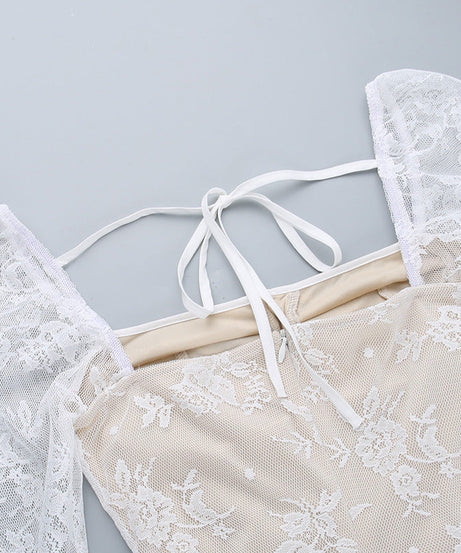 Whimsical White Lace Bell Sleeve Mini Dress | Your Fall & Holiday Party Essential