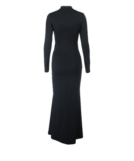 Daring Elegance: Black Cut-Out Maxi Dress for Fall & Holiday Parties | Long Sleeve & High Neck