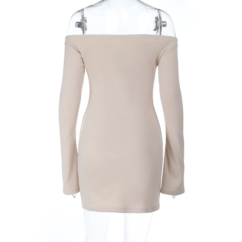 Autumn Nights Out: Chic Off-Shoulder Bell Sleeve Bodycon Mini Dress