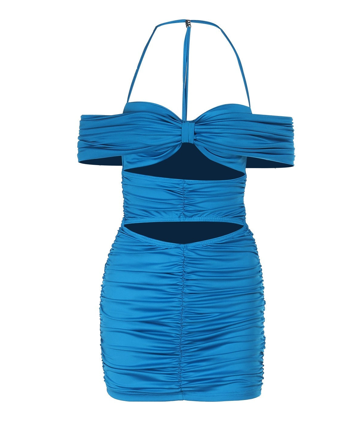 Electric Blue Halter Off-Shoulder Ruched Cutout Mini Dress – Your Fall Party & Night Out Essential