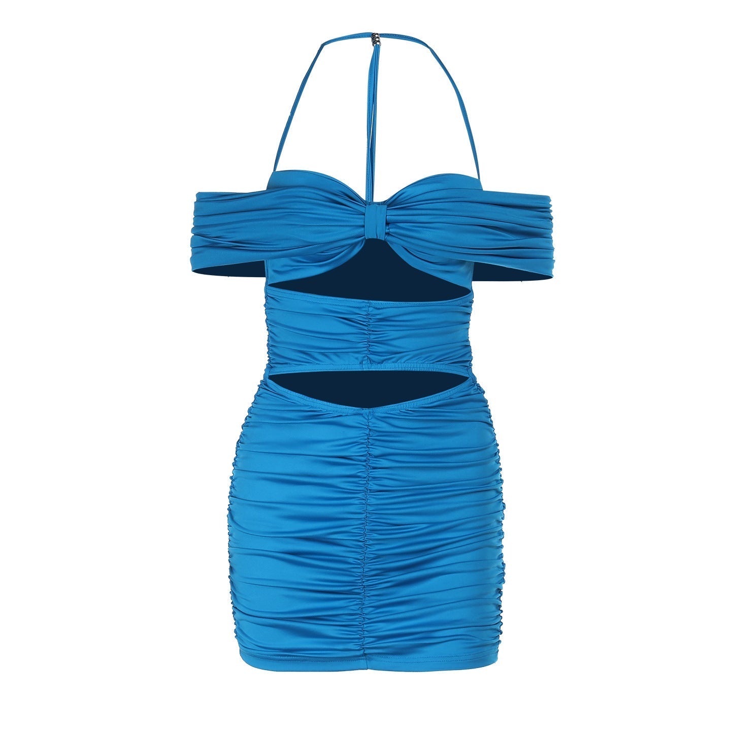 Electric Blue Halter Off-Shoulder Ruched Cutout Mini Dress – Your Fall Party & Night Out Essential