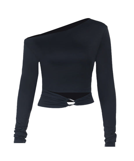 Fall Nights Chic One-Shoulder Ruched Cut-Out Long Sleeve Top