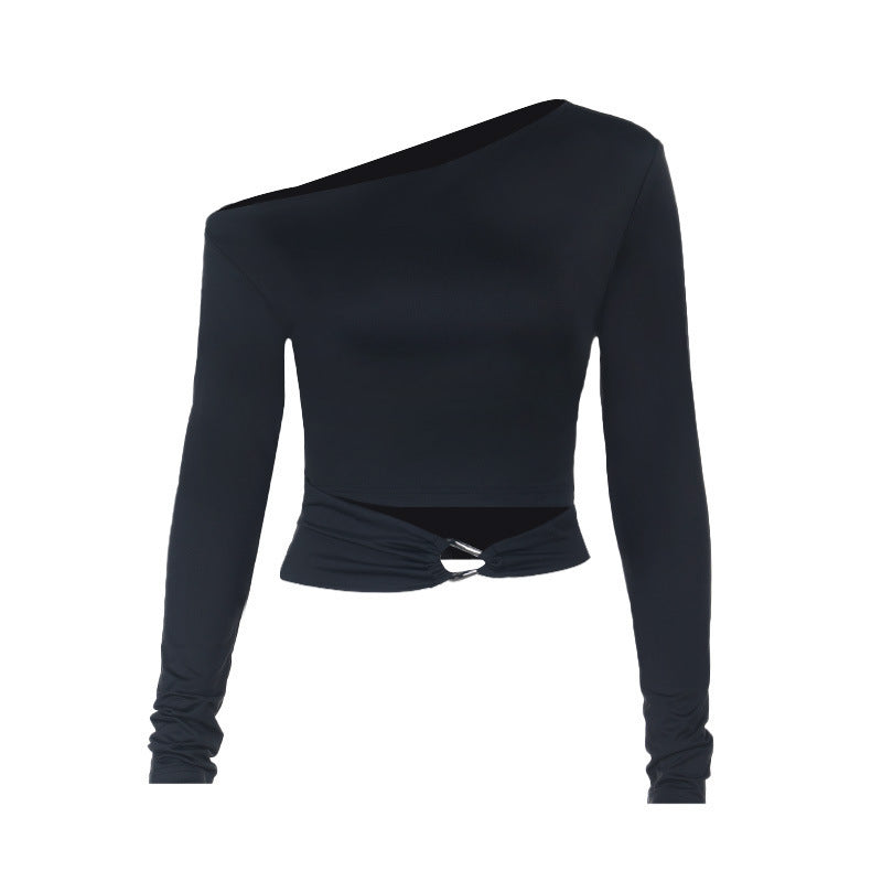 Fall Nights Chic One-Shoulder Ruched Cut-Out Long Sleeve Top