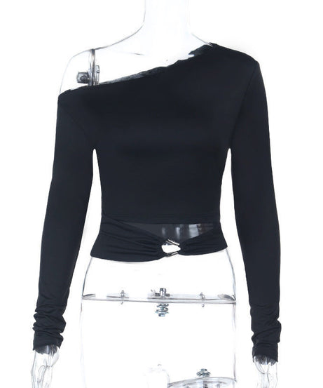 Fall Nights Chic One-Shoulder Ruched Cut-Out Long Sleeve Top