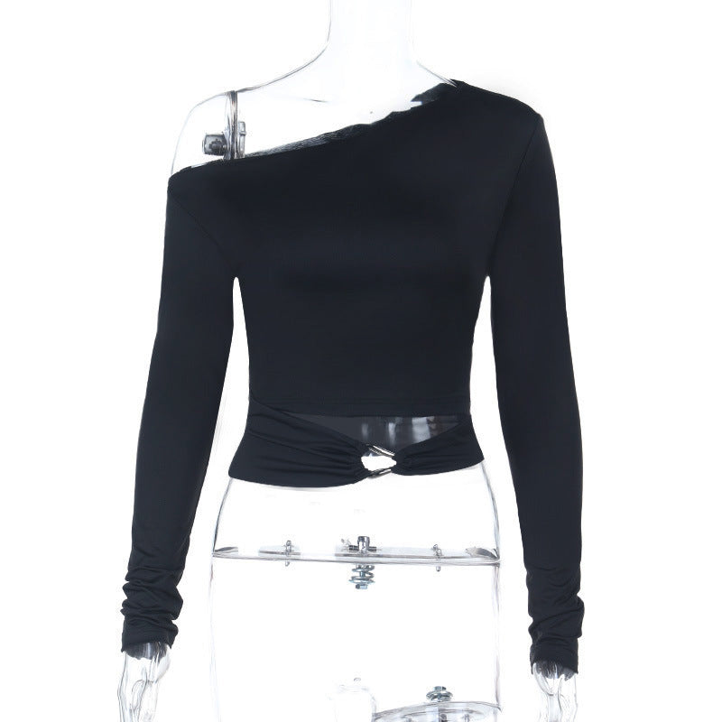 Fall Nights Chic One-Shoulder Ruched Cut-Out Long Sleeve Top