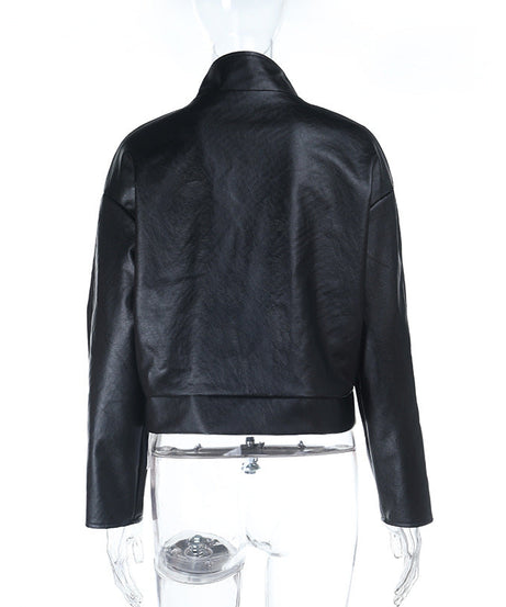 Women's Edgy Faux Leather Cropped Moto Jacket – Belted Fall Fashion Essential