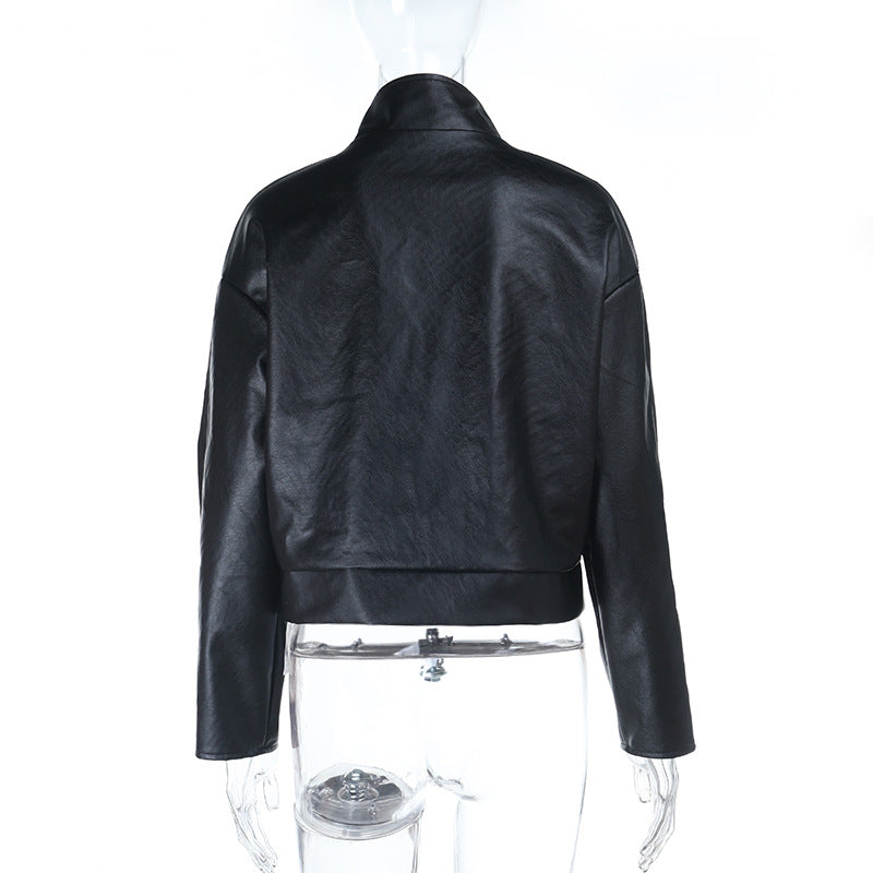 Women's Edgy Faux Leather Cropped Moto Jacket – Belted Fall Fashion Essential