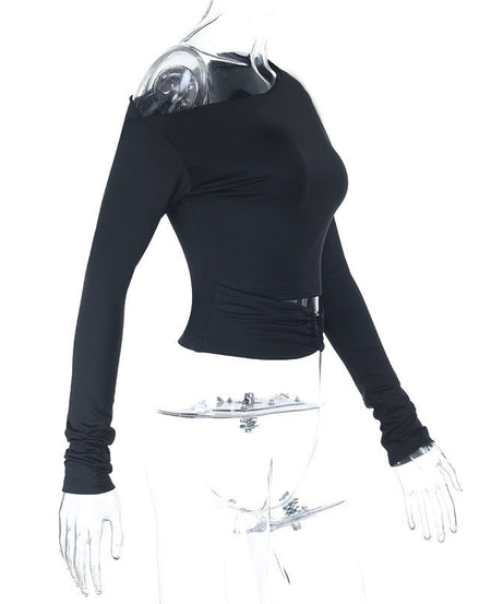 Fall Nights Chic One-Shoulder Ruched Cut-Out Long Sleeve Top