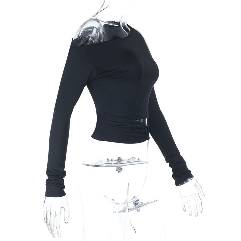 Fall Nights Chic One-Shoulder Ruched Cut-Out Long Sleeve Top