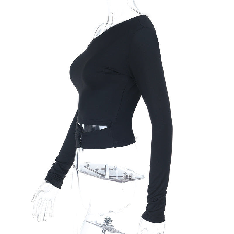 Fall Nights Chic One-Shoulder Ruched Cut-Out Long Sleeve Top